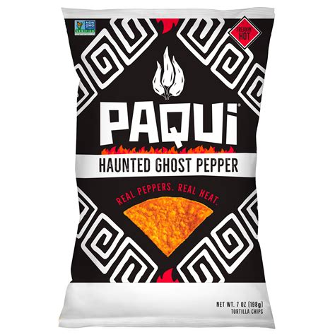 Paqui haunted ghost pepper chips scoville - Paqui (pronounced pah-kee) is an Aztec word that means “to be happy.”. What makes us happy is using real ingredients to create fierce flavors with nothing artificial. Ever. Our chips are non-GMO, gluten-free and certified as Kosher. None of our chips contain nuts, soy, MSG or trans-fats.